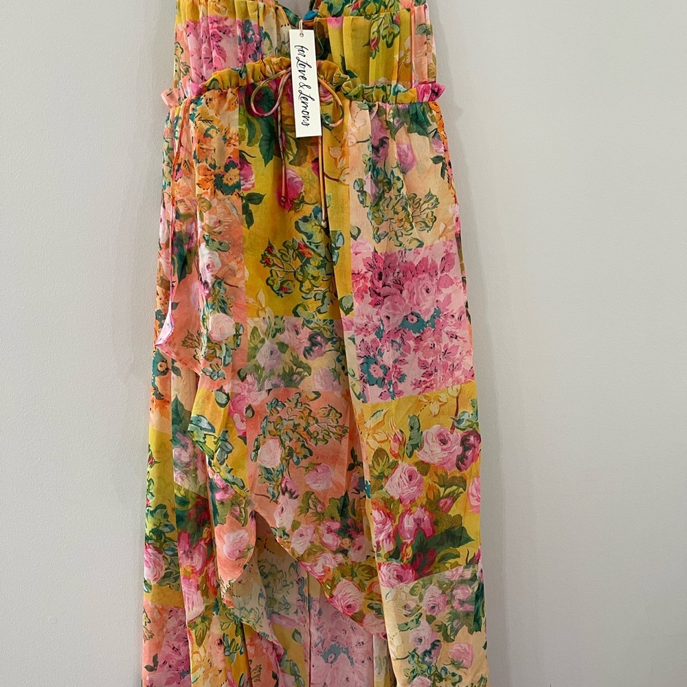New with tags! Madison For Love And Lemons Yellow Pink Asymmetrical Sundress - Picture 9 of 9